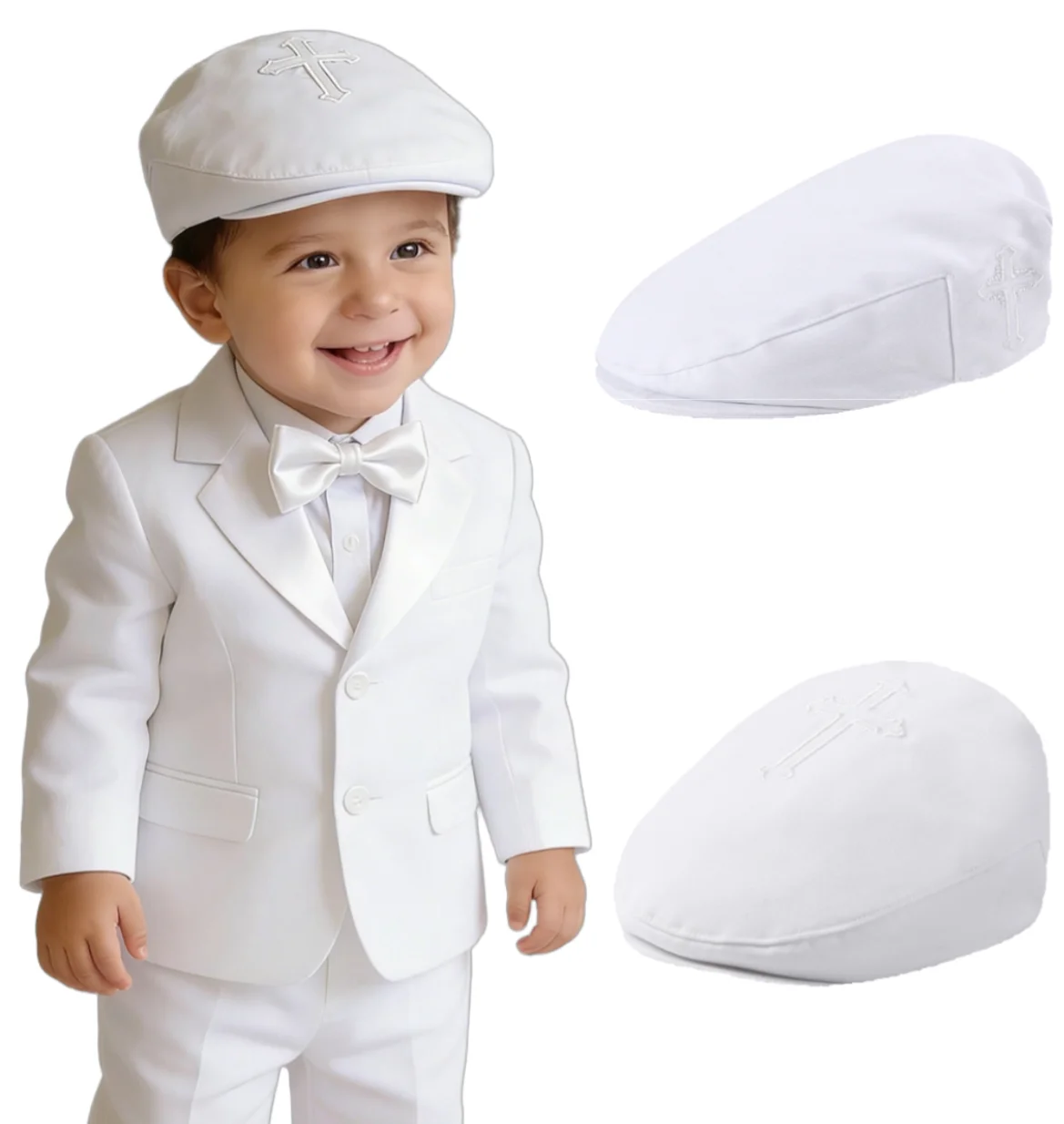 

Christening Hat for Baby Boy Baptism White Cap Kids Easter Church Accessories Newborn Infant Toddler Birthday Gift Outfit