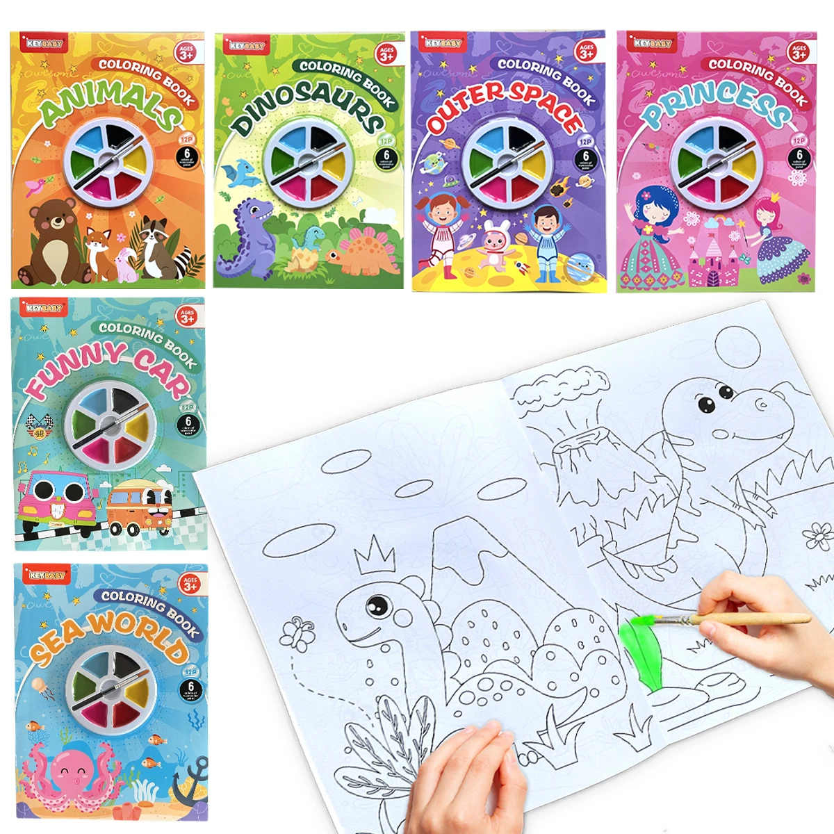 Children's Drawing Book Watercolor Brushes Dipped in Water to Paint Cute Animal Patterns Let Baby Free to Play Creativity