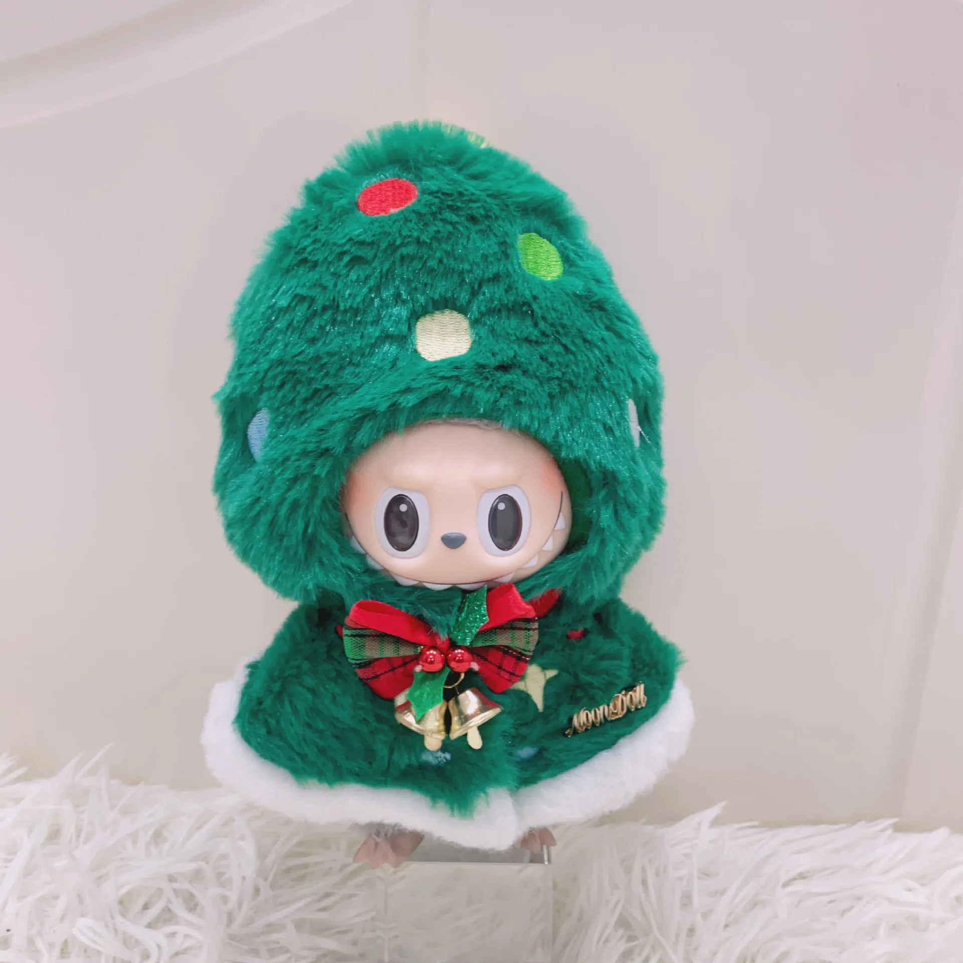 ل 15/17 سنتيمتر دمى Labubu لطيف الأخضر شجرة عيد الميلاد كيب بذلة صغيرة Labubu أفخم الدمى 3.0 تصميم Diy بها بنفسك اللعب اكسسوارات هدية