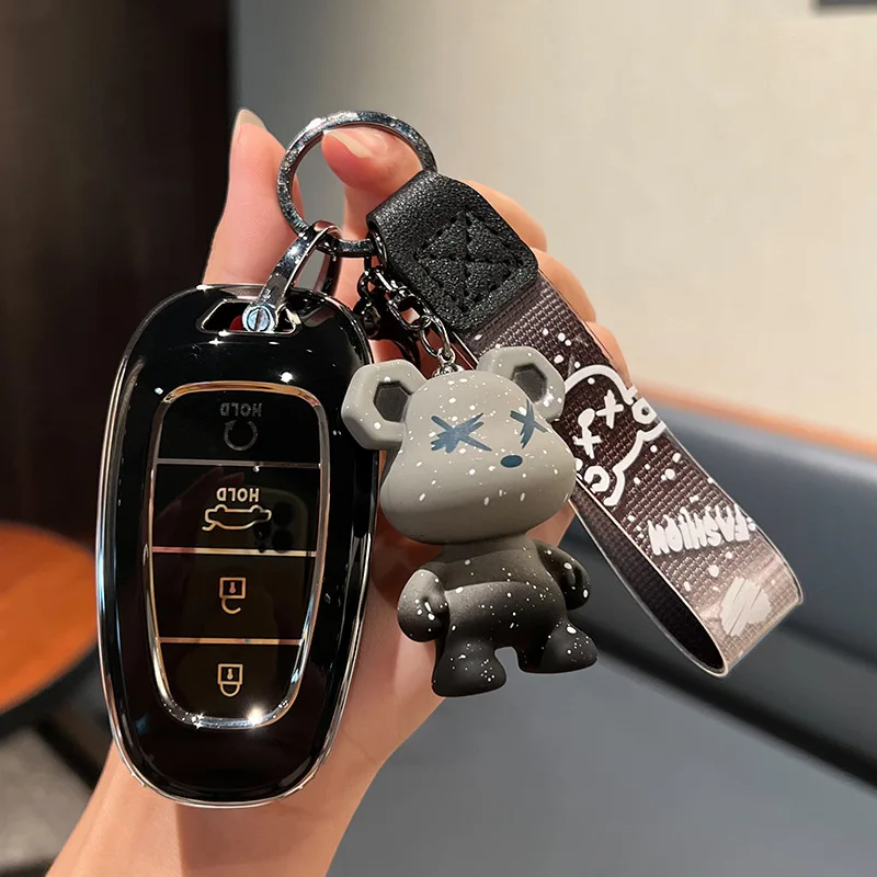 ICAR TPU for Hyundai Tucson Solaris Sonata Hybrid NEXO NX4 Santafe Dn8 4 Buttons 2020 2021 2022 Car Key Case Cover Accessories