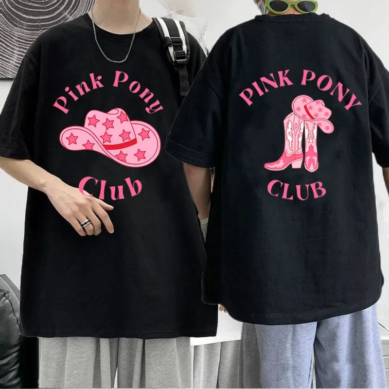 Pink Pony Club Cowboy Boots and Hat T-shirts for Men Women Hip Hop Cotton Short Sleeve Tees Unisex Streetwear T Shirt Clothes