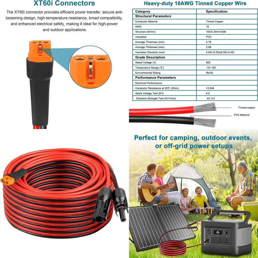 60T XT60i Female to 10AWG Copper Tinned Wire Cable for Extension or Portable Power Solutions
