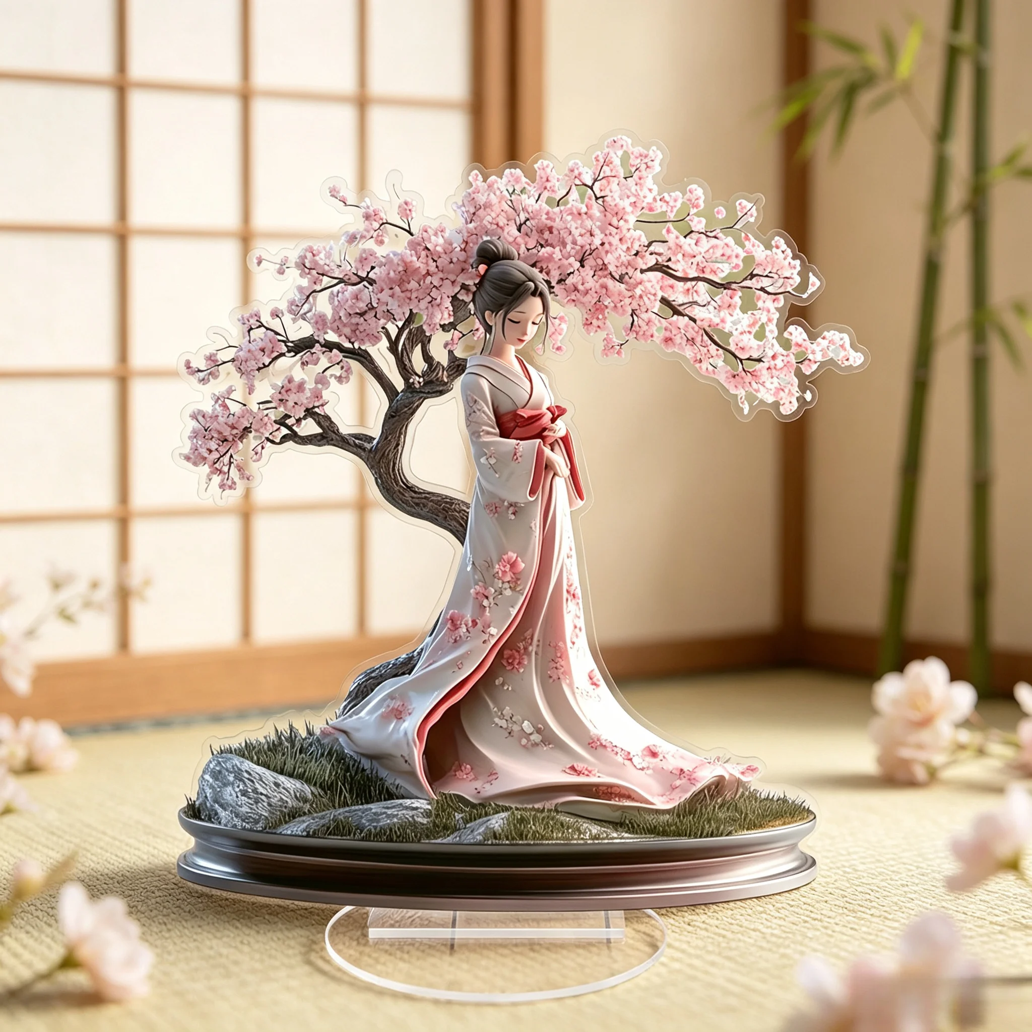 2D Plane, 2D Plane Bohemian Style Crystal Japanese Kimono Lady Statue, 7.09 X 6.25 Inches - Multifunctional Desktop Decoration,