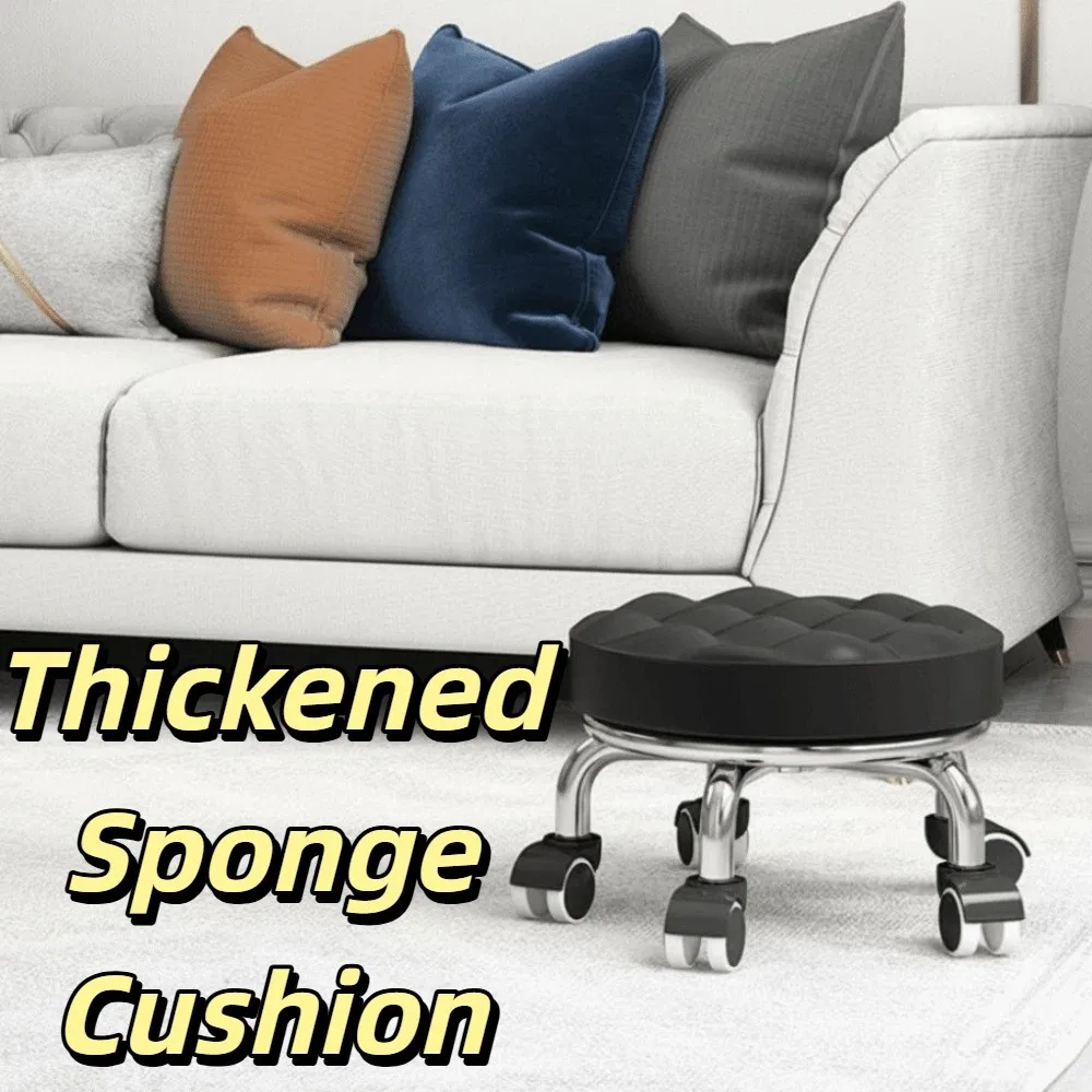 

PU Leather Rotating Rolling Stool Waterproof 360 Degree Rotating Round Stool With Wheels Universal Wheel Easy Mobility Low Seat