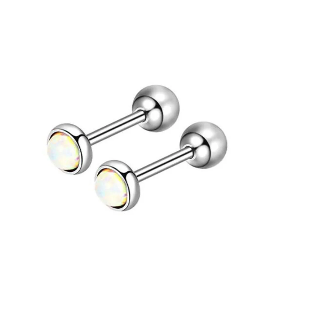 1Pair Medical Titanium Steel Stud Earring Zircon Ball Screws Small Earrings Male Ear Bone Nail Lip Piercing Body Jewelry