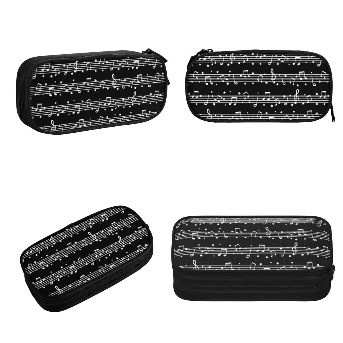 Music Notes White On Black Pencil Cases Large Capacity Pen Bags Pen Box Pencil Pouch For Boys Girls Students Stationery School