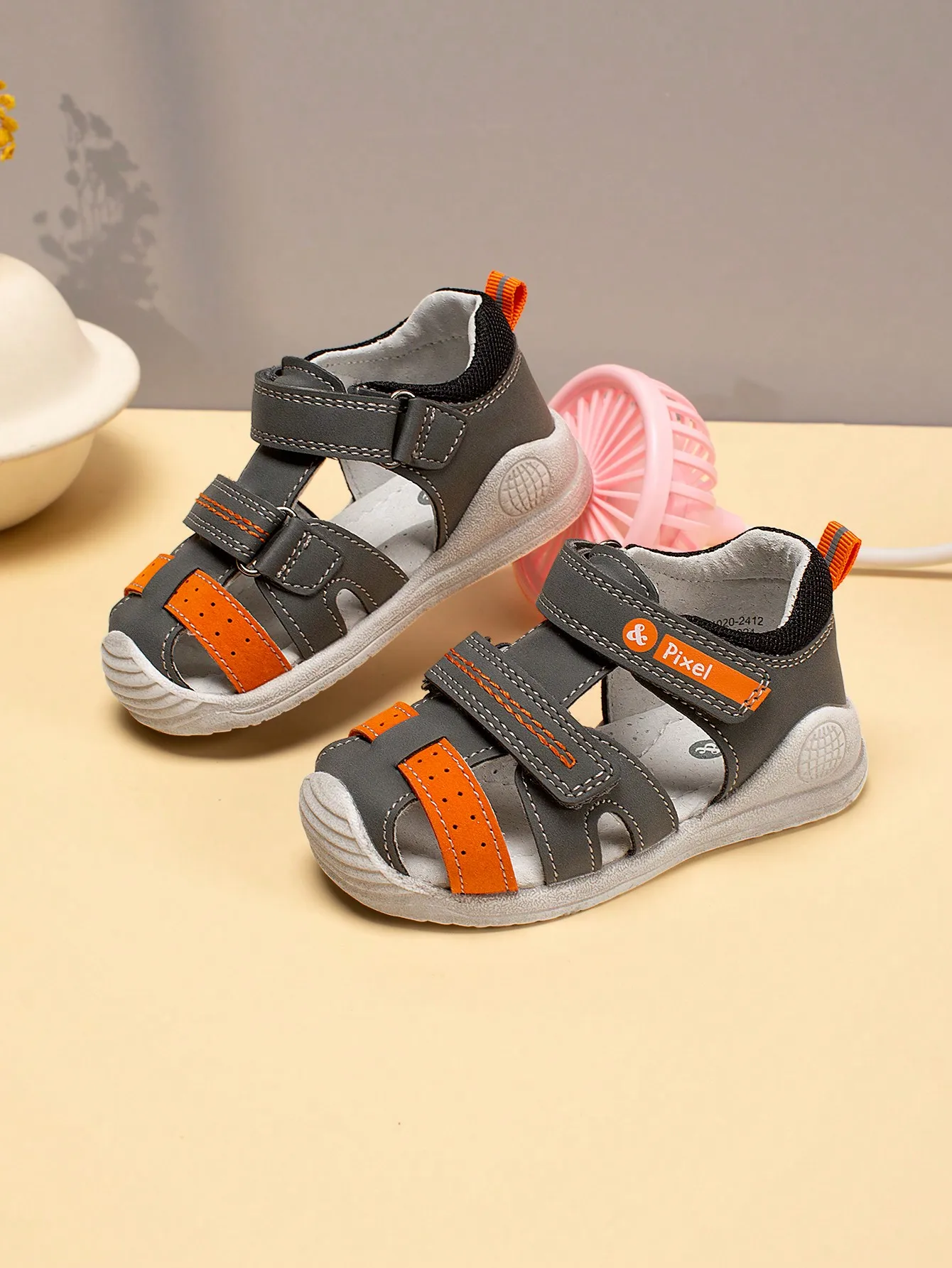 New Kids PU Leather Sports Sandals, Comfort Breathable Anti-Collision Soft Sole Sandals, Stylish Color Block Hook Loop Casual Fl
