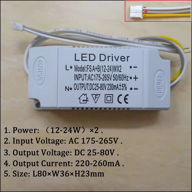 Controlador LED 240mA 12-24W/24-40W/36-50W SMD PCB, fuente de alimentación de techo, 3 colores, 3 pines, transformadores de iluminación, AC175-265V