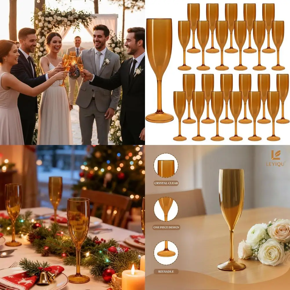 

Многоразовые пластиковые бокалы для шампанского янтарного цвета для свадеб и вечеринок (набор из 48 штук)