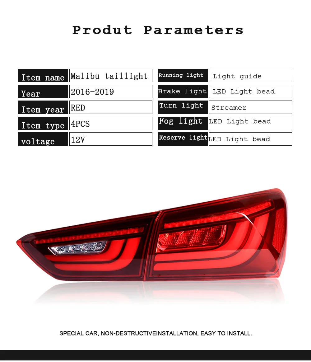 TailLight Assembly for  Malibu XL 2016-2018 LED Turn Lighting Real Headlight Auto Lighting System Tail light for Malibu XLcustom