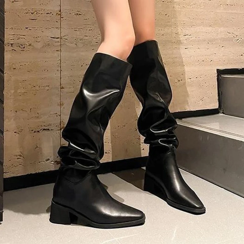 

Winter Sexy High Women Boots Chunky Shoes High Heels Long Boots 2025 Luxury Brand Party Pumps Snow Boots Mujer Leather Zapatos