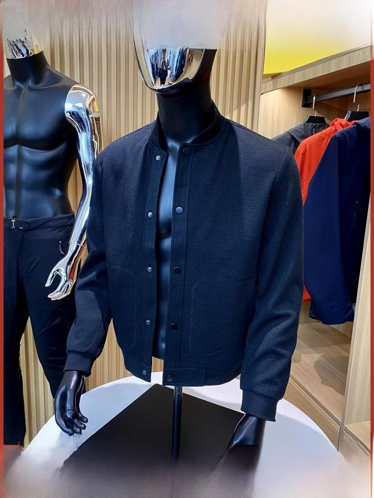 

Spring Waed Flannel Material Men's American Sle Baseball Coat Button Collar Open Cardigan Jaet Stand Fit Long Sve