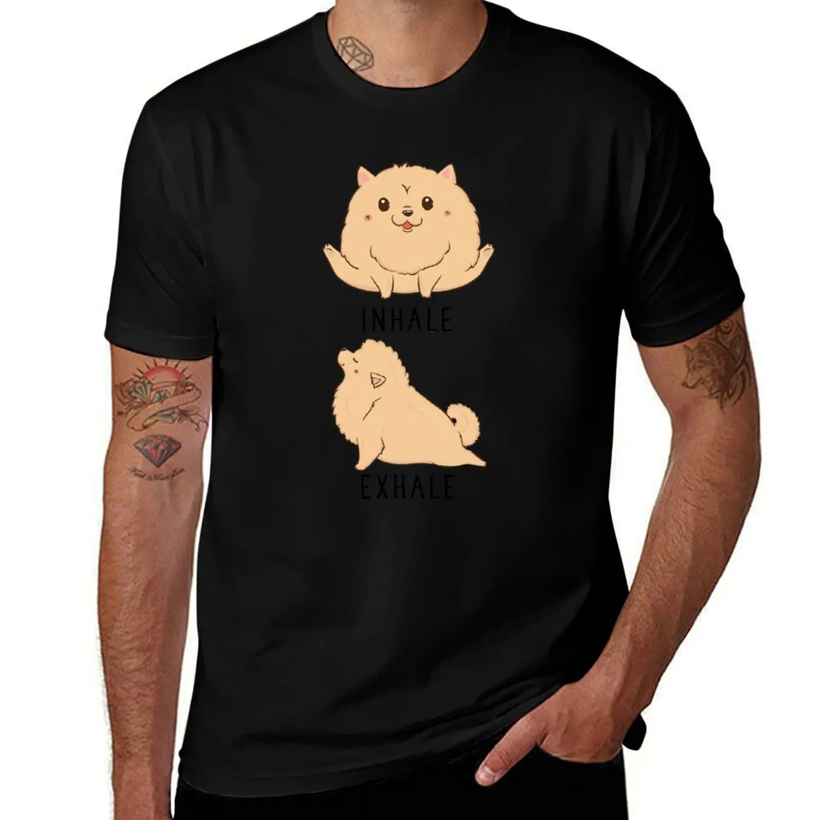 

Inhale Exhale Pomeranian Yoga T-Shirt t shirt custom print t shirt man luxury