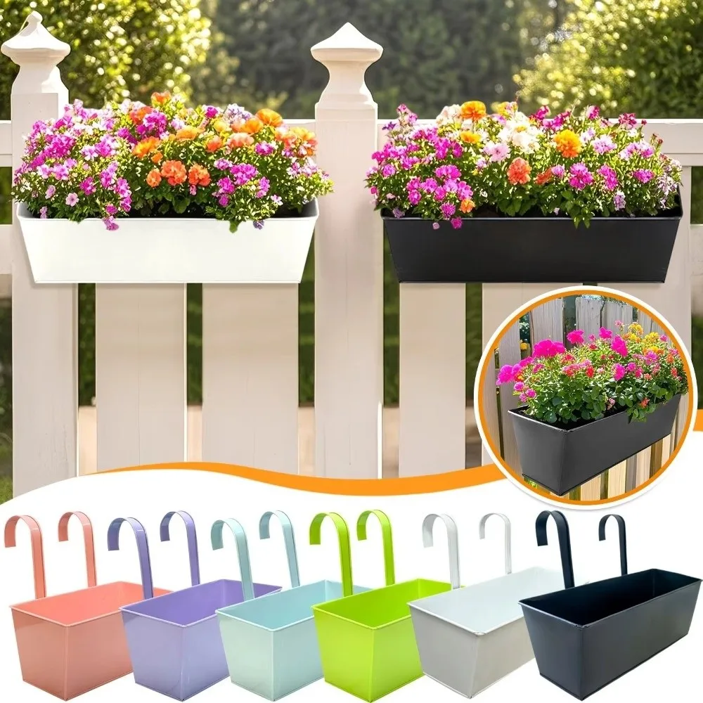 New Iron Outdoor Plants Planter Rustproof Weather-Resistant Hanging Flower Pots Fence Buckets Wall Mount Window Box