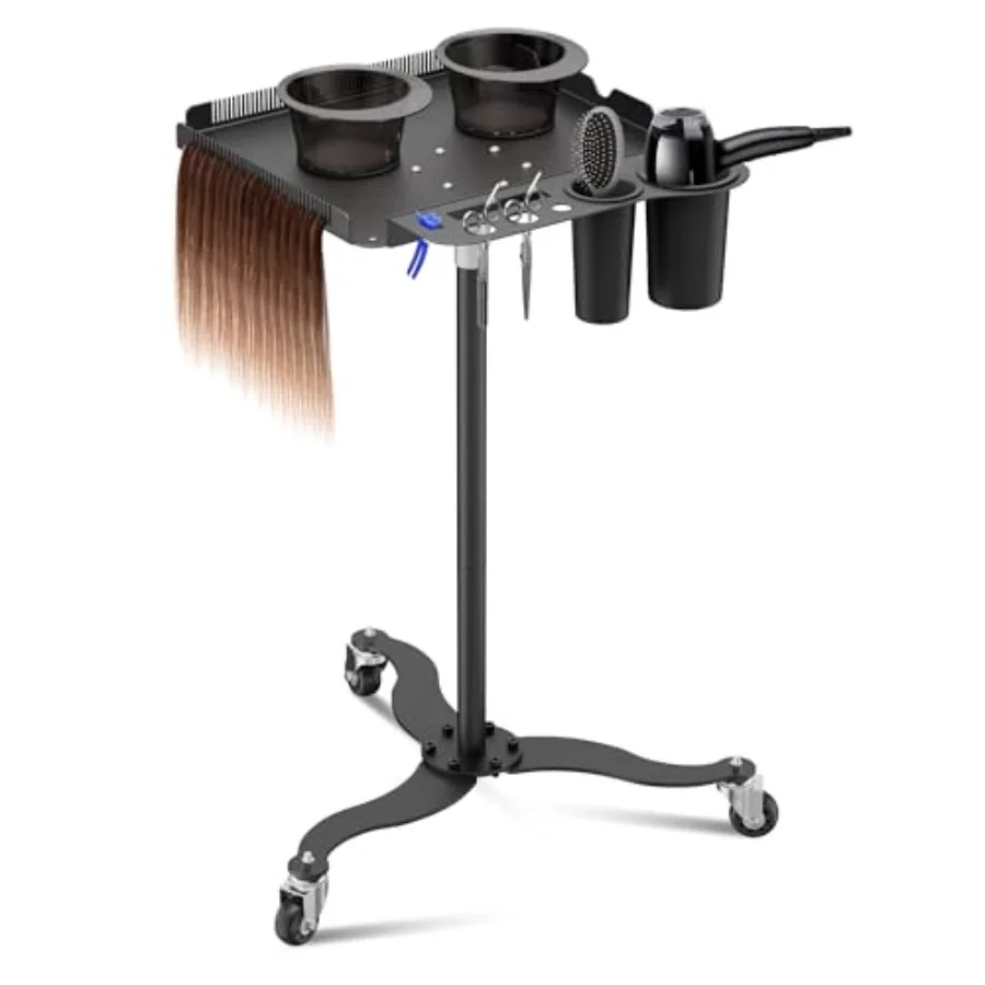 

Salon Tray on Wheels, Metal Tray Rolling Cart with 2 Magnetic Bowls, Tattoo Tray, Salon Station with Hairstylist Holder and Hai
