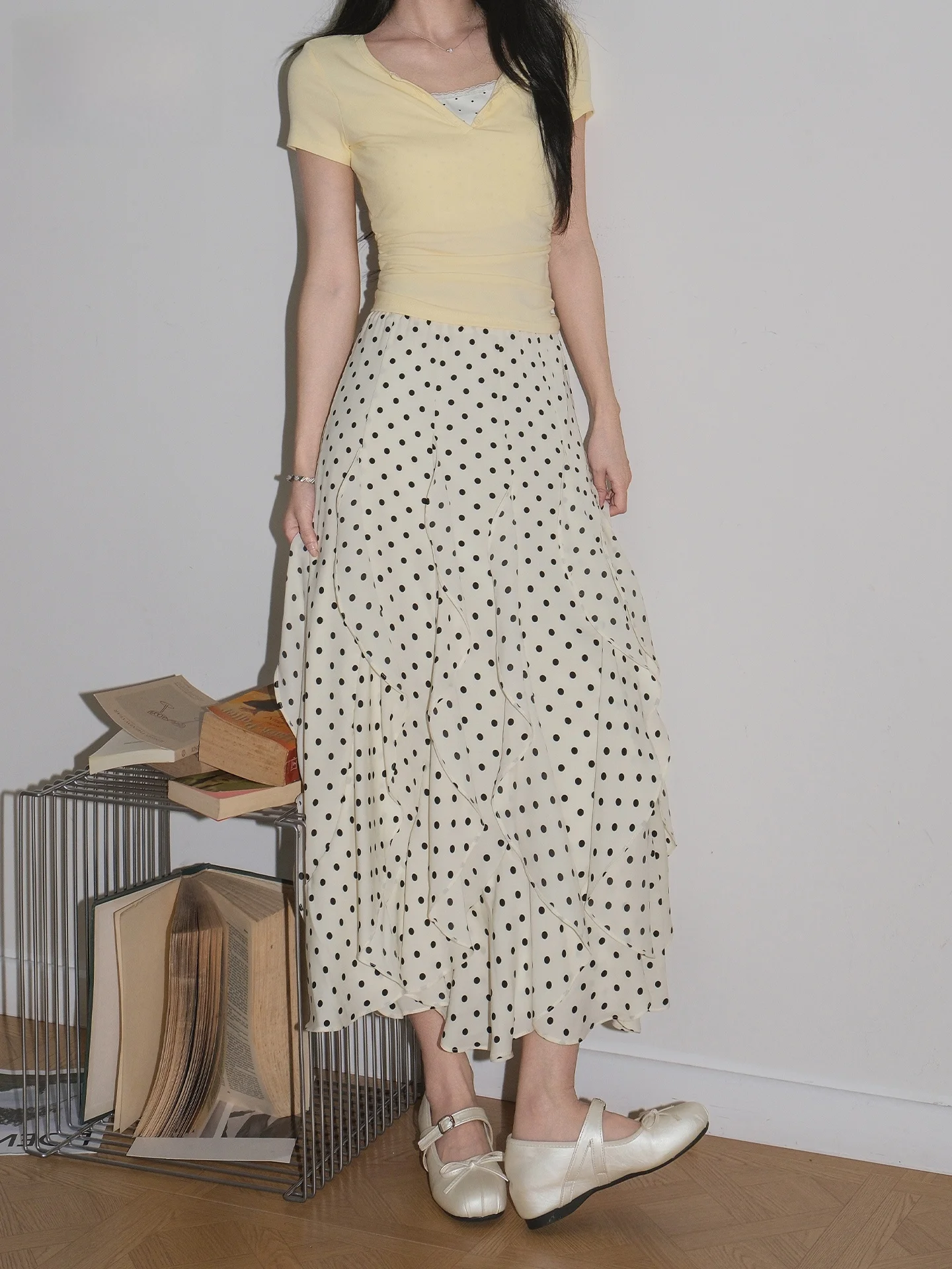 

Romantic High Waist Polka Dot Half Skirt Women's Slim Fit Long Skirt Spring Summer New Style Cake Style with Lace