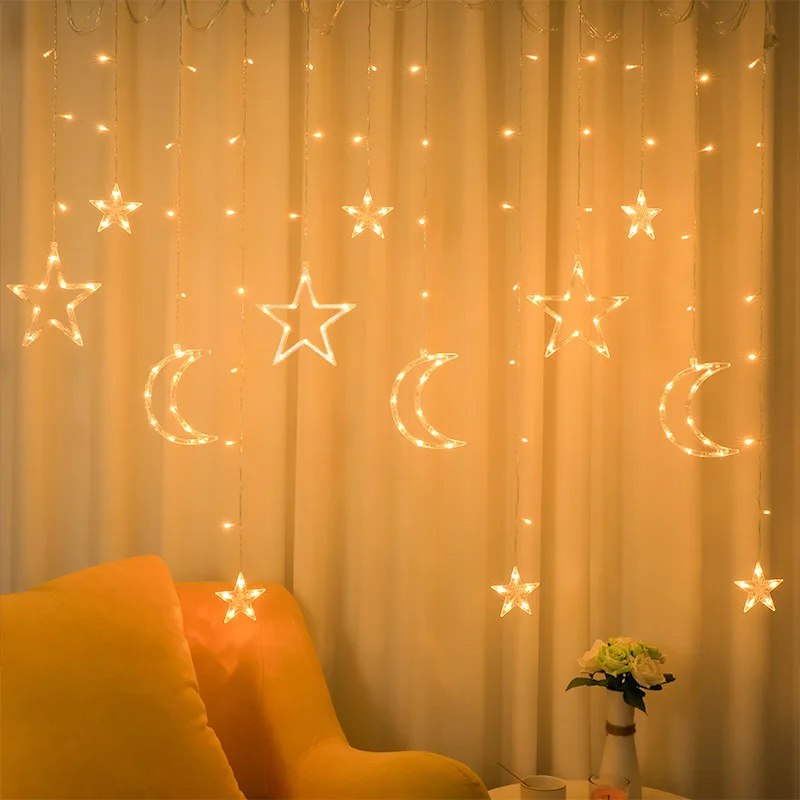 

LED Icicle Star Moon Lamp Fairy Curtain Window String Lights Christmas Garland Outdoor for Bar Home Wedding Party Garden Decor