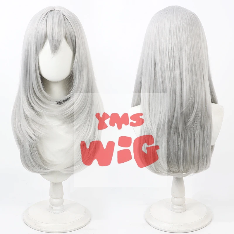 Anime FF14 Estinien Wyrmblood Cosplay Wig 60cm Long Silver Grey Heat Resistant Synthetic Hair FFXIV Wigs + Wig Cap