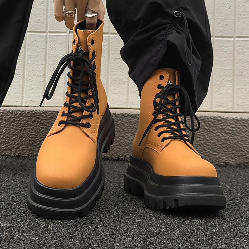 

Мужские высокие ботинки Thi Bot, увеличивающие американские ботинки, мотоциклетные кожаные рабочие ботинки в стиле ретро, удобные всесезонные ботинки