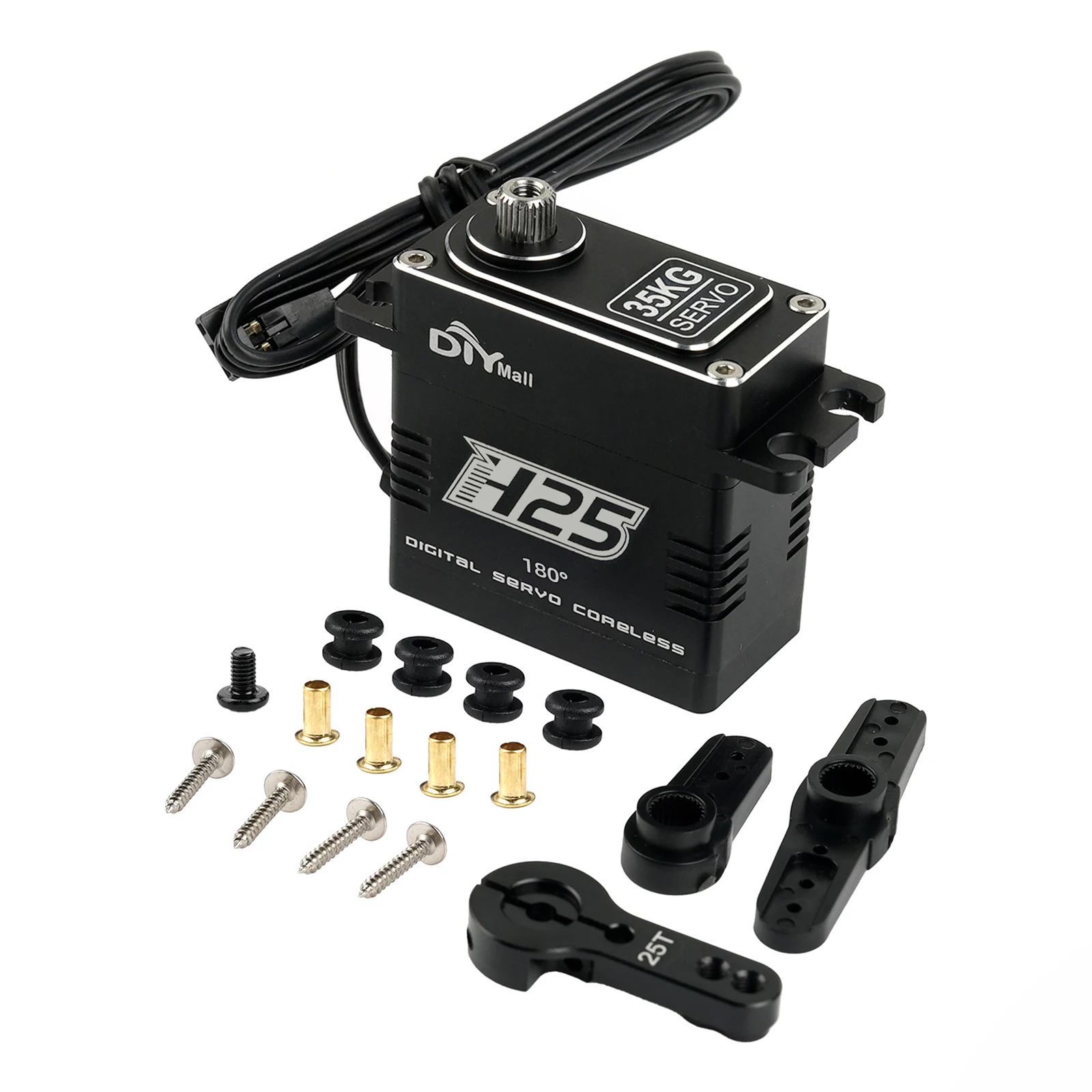 Servo digital totalmente metálico H25 25KG 180/270/360 °   Peças de potência dos servos RC do torque alto da engrenagem do metal do motor coreless para carros robóticos DIY