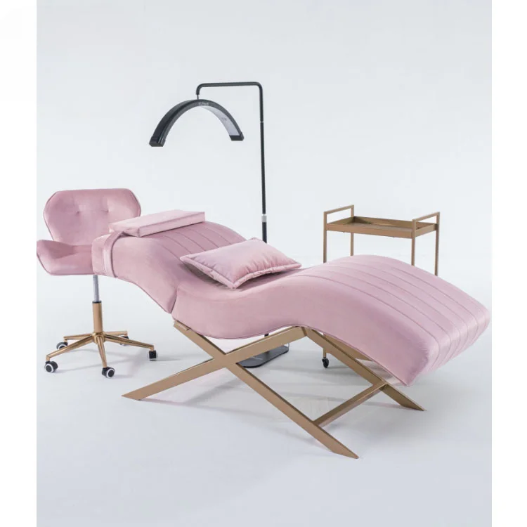 2024 New Arrival Modern Massage Table Spa Brown Velvet Beauty Salon Eyelash Bed Luxury Curved Lash Bed