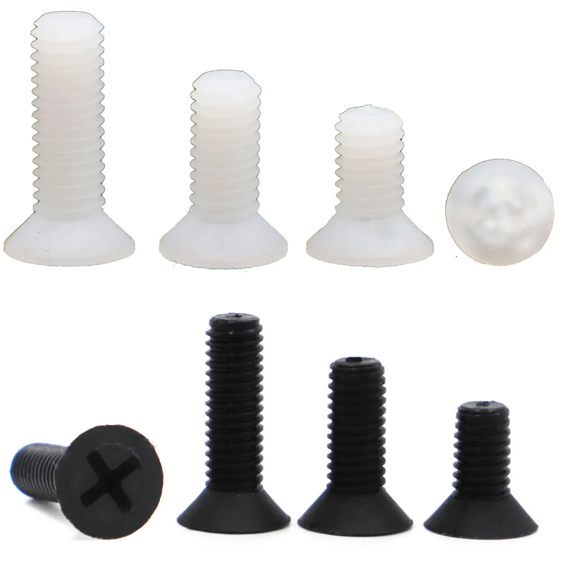 Cross Nylon Countersunk Head Screws Black White 10-50pcs Plastic Phillips Flat Head Bolts M2 M2.5 M3 M4 M5 M6 M8