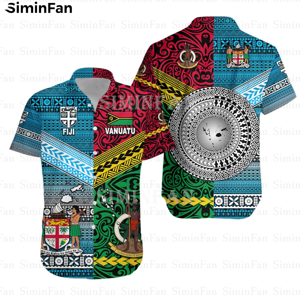 

Vanuatu And Fiji Blue Red Green 3D All Over Printed Mens Hawaiian Shirts Male Camisa Summer Beach Tshirt Unisex Tee Female Top