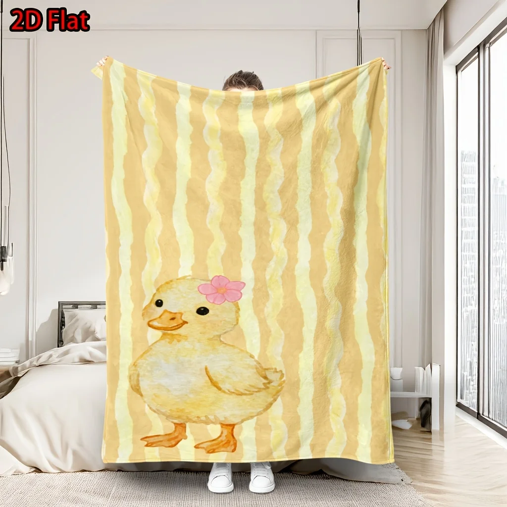 Soft Yellow Striped Cartoon Duck Throw Blanket for Baby Nursery Decor Kids Bed Throw Cozy Gift Home Accessories