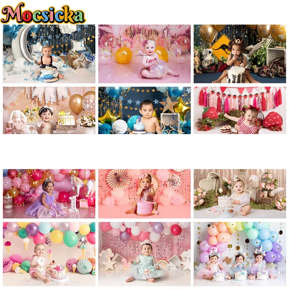 

Mocsicka Birthday Balloons Backdrop Twinkle Little Stars Party Decor Children Baby Newborn Portrait Cake Smash Background Banner