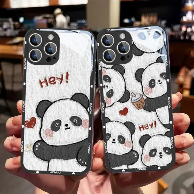 Liquid Glass Cute Panda Playing Guitar Drinking Cover For Samsung Galaxy S23 Ultra S22 Plus S20 FE A24 Soft Silicone Edge Case