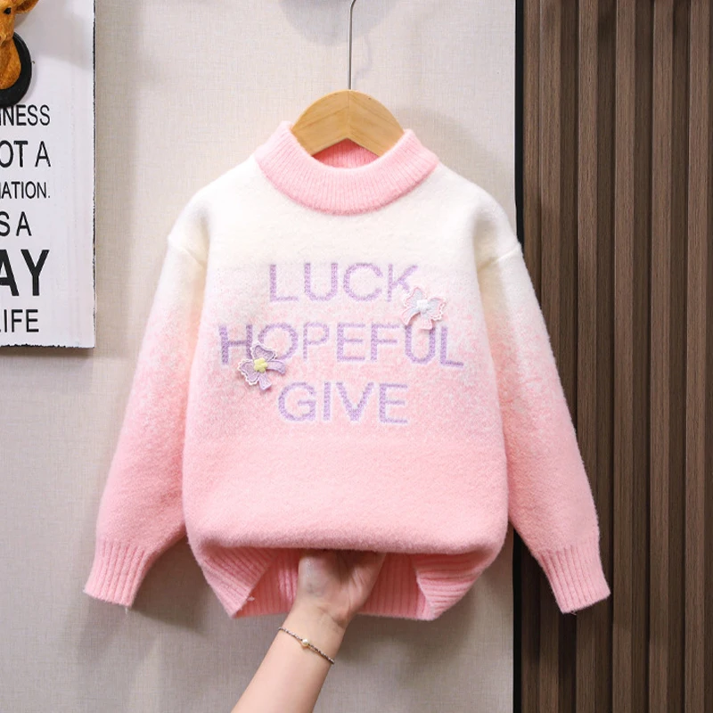 

Children Girls Clothes Cut Bow-tie Decos Sweater Embroidery Letters Design Cotton Sweatshirt Fall Winter Outfit for Kids IY07242