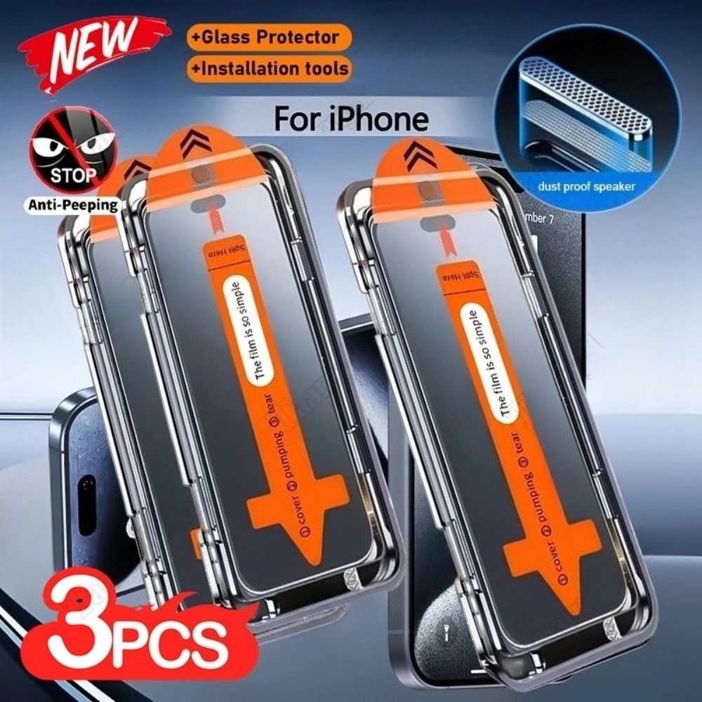 

3Pcs Anti Spy Screen Protector for iPhone 17 16 15 14 Pro Max 15 14 Plus 13 12 11 Pro Air 17e 16e One Click Installation Glass