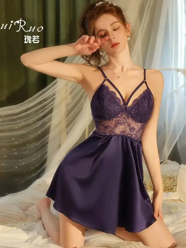 مثير السلس الرغبة النقية عارضة نمط الدانتيل فستان شبكي جميل عارية الذراعين العميق الخامس الحمالات أكمام فستان ساحر أنيق YXI9