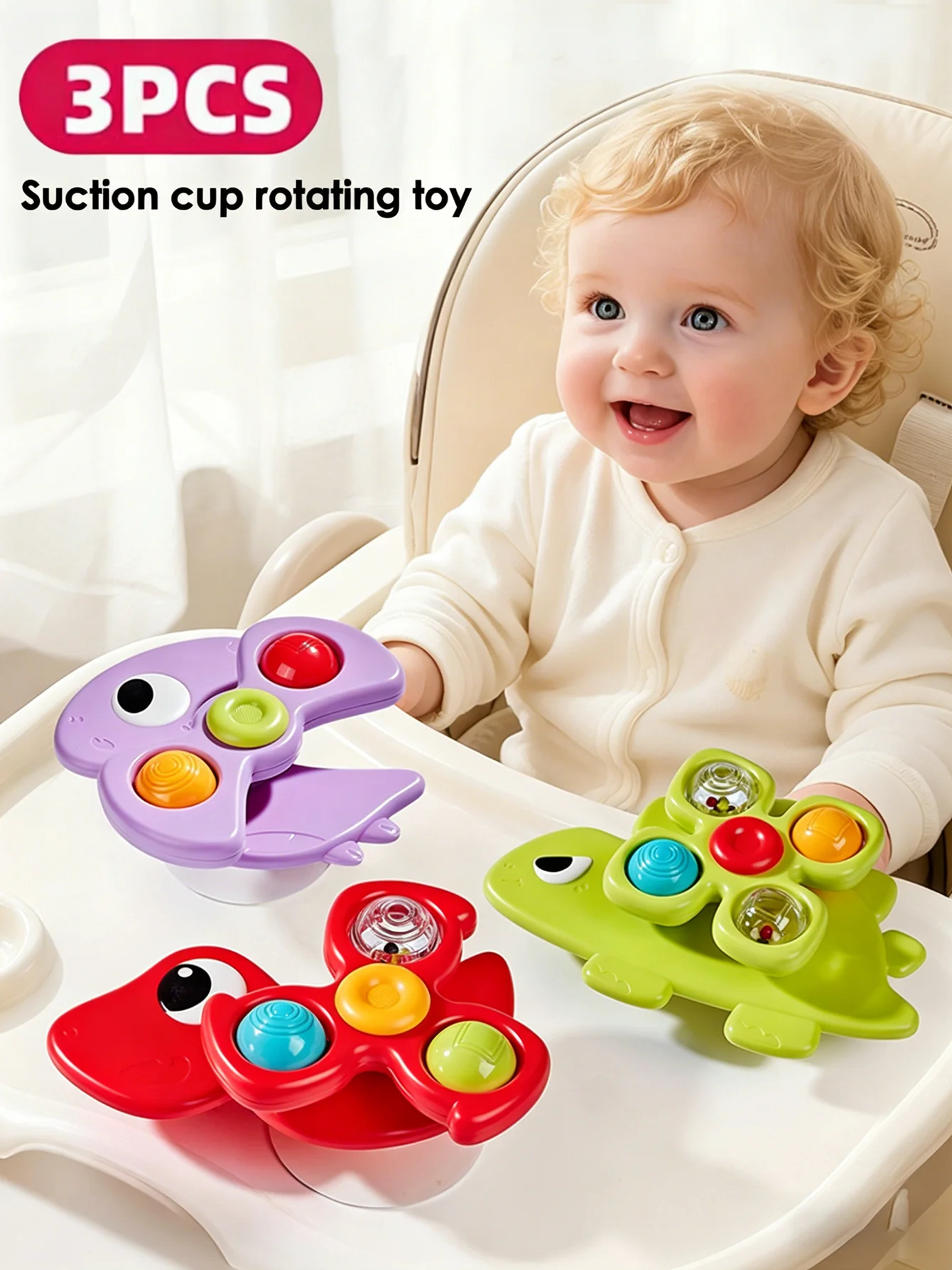 Dinosaur Suction Cups Spinning Top Toy For Baby Game Infant Teether Relief Stress Educational Rotating Rattle Bath Toys For Kids