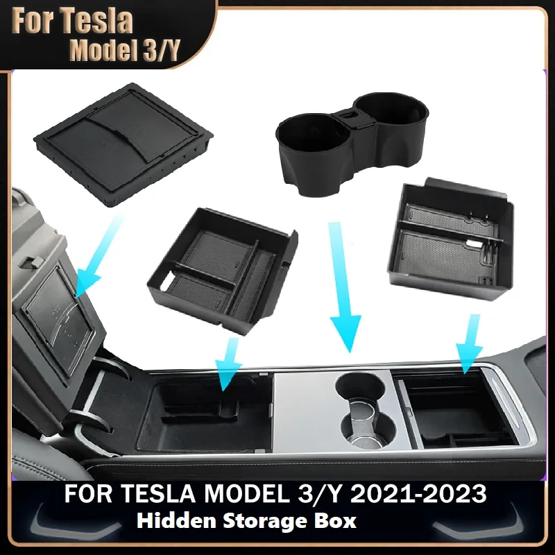 

For Tesla Model 3 2024 Highland Central Armrest Storage Box Organizer Center Console Flocking and ABS Box Stowing Tidying