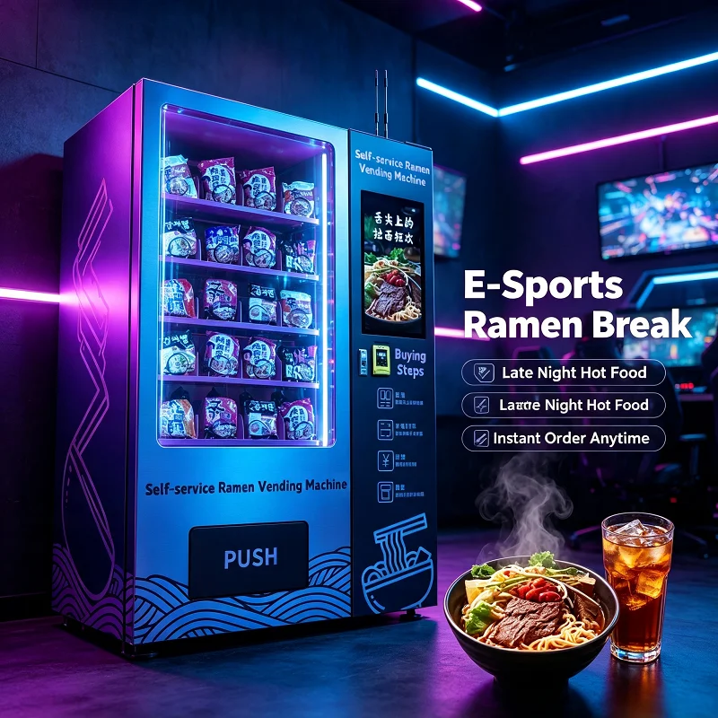 Hot Drink & Noodle Vender, Snack Box Dispenser, Self-Operating Retail Machine for Factory Breakroom