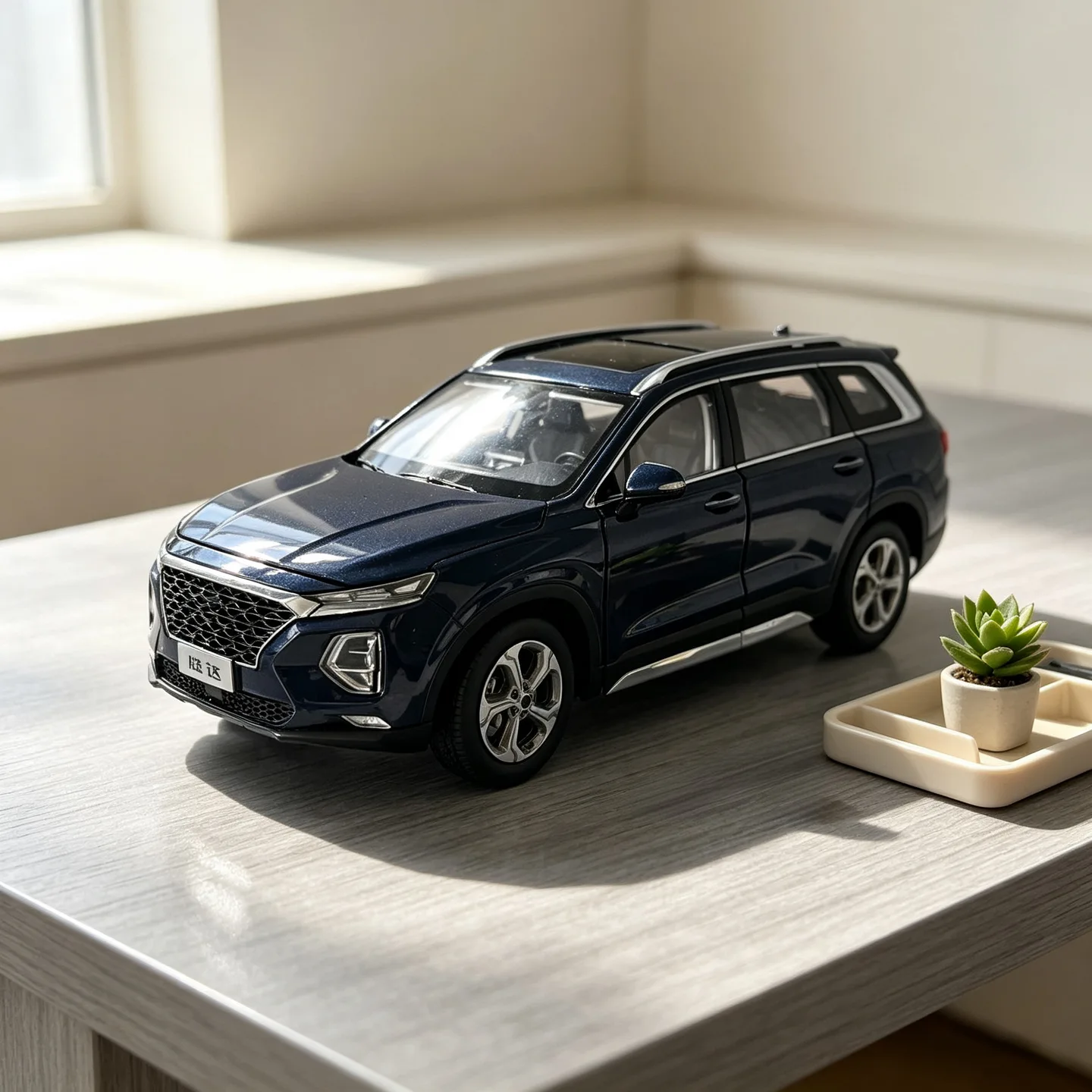4th Santafe Micromodel,Die-Cast Metal Replica,Display,  Adult Collection Display,Alloy Car Model,Desktop Decoration,Blue,1: 18