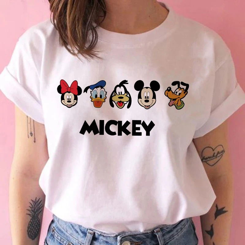 Disney Kawaii Cotton T-Shirts Gothic Fashion Mickey Tshirt Minnie Mouse Cartoon Short Sleeve Women Tops Retro Female Clothes