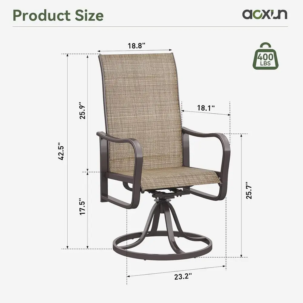2-Piece Swivel Rocking Patio Chairs Set with Textilene Fabric, Brown Outdoor Lawn Chairs
