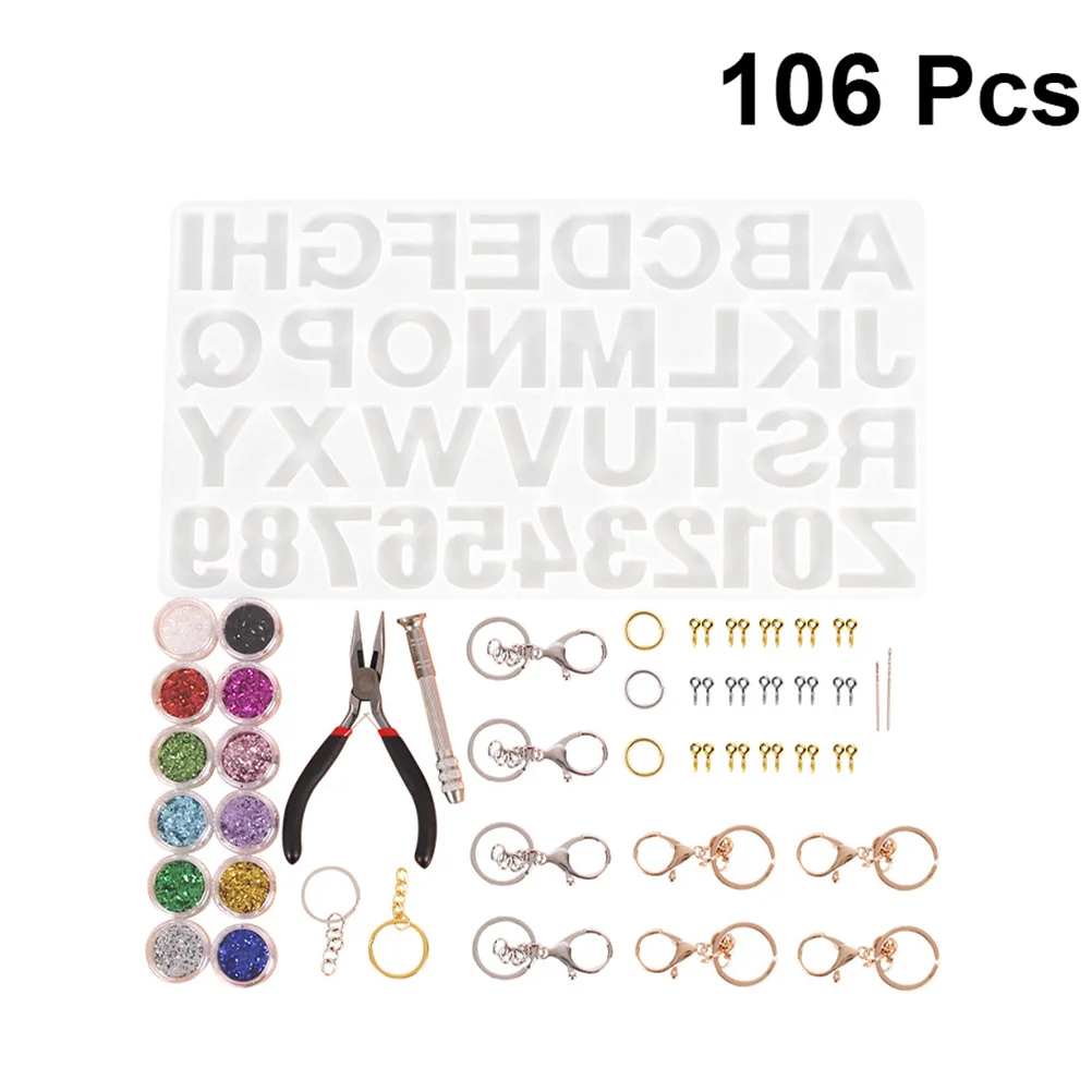 

106Pcs DIY Silicone Jewelry Mold Set Number Letter Crystal Epoxy Kit for Necklaces Pendants Earrings Accessories