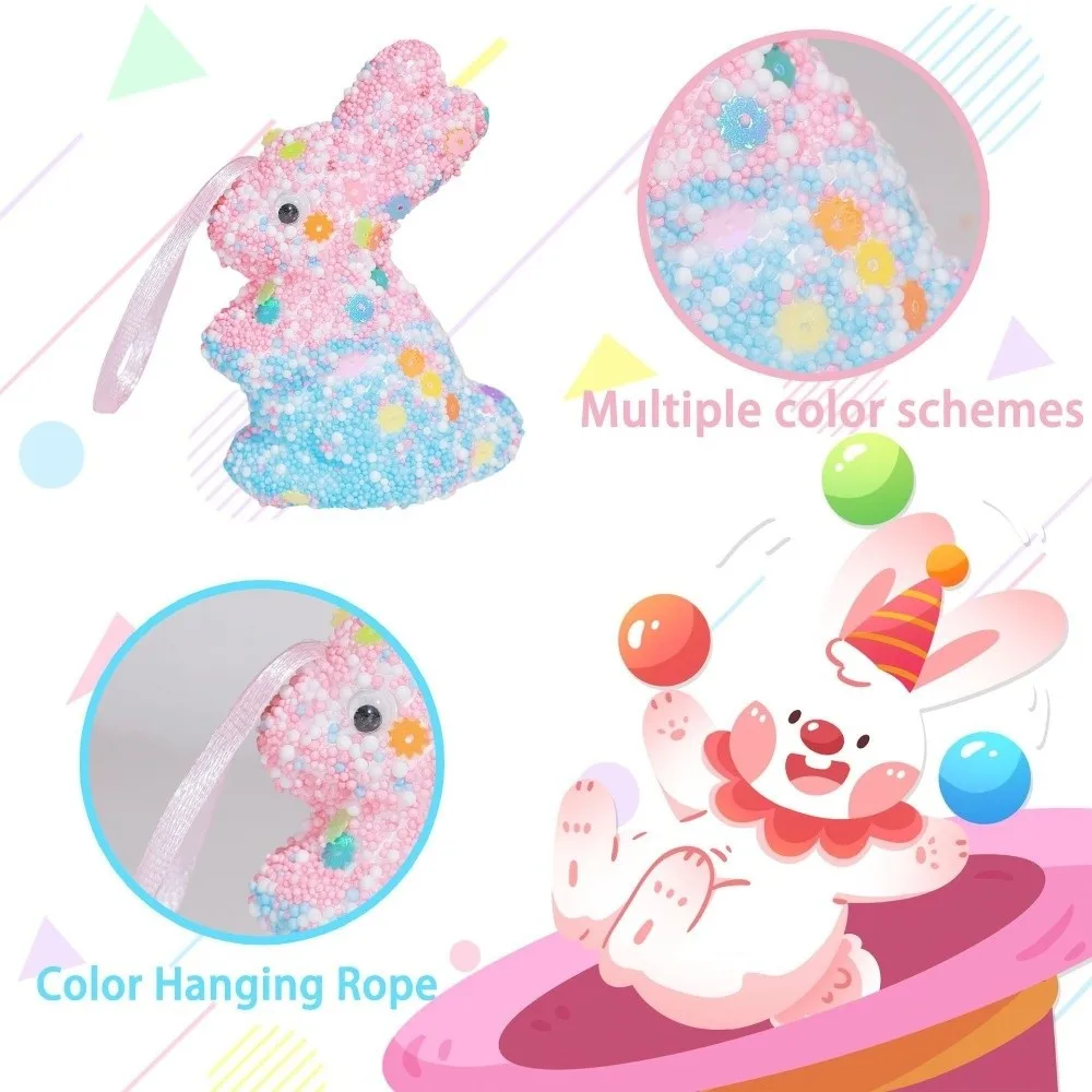 6Pcs Colorful Foam Easter Rabbit Painted Animal Mold Sequin Bunny Ornament Sparkle Hanging Easter Bunny Decor Outdoor Wreath
