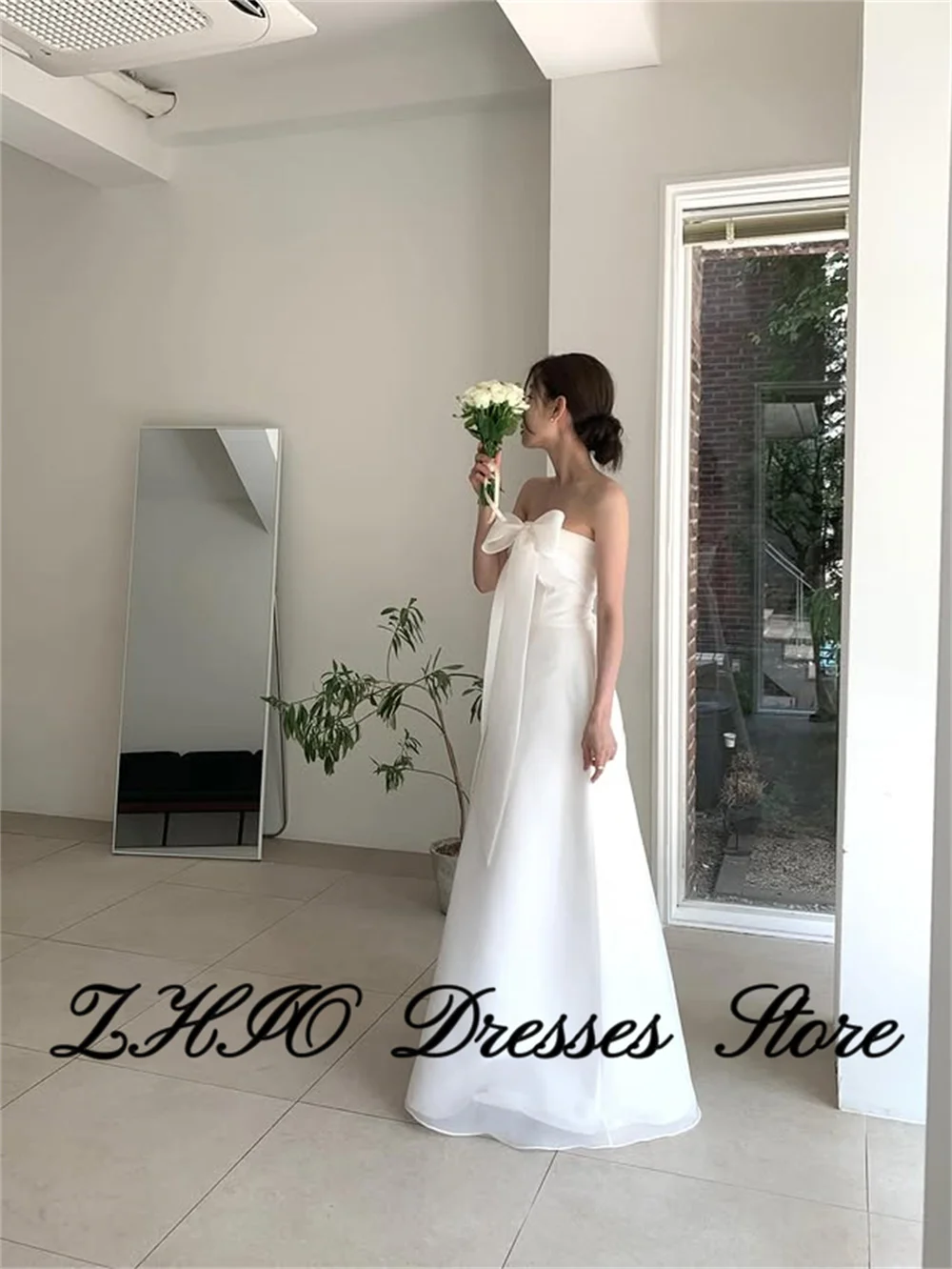 ZHIO – robe de soirée de mariage Chic, sans bretelles, avec nœud, pour séance Photo coréenne, longueur au sol, ligne a, élégante, personnalisée