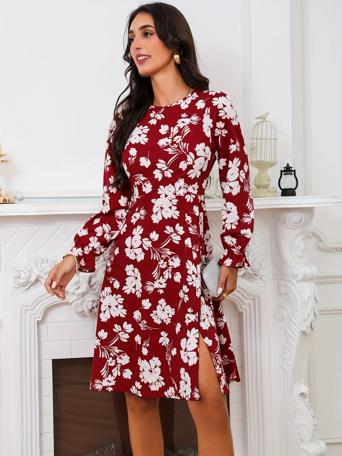 ยุโรปและสหรัฐอเมริกาสไตล์ฤดูร้อนใหม่อารมณ์สง่างามแขนโคมไฟผู้หญิงชุดคอกลมภายใต้การแพร่กระจายของ fo