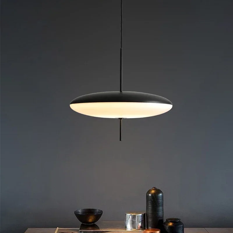 Modern Simple Astep Pendant Light Restaurant Living Lamp Bedroom Study Bar LED Lamp Black And White UFO Chandelier