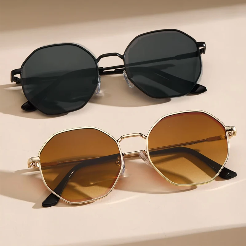 2 قطعة إطار معدني هندسي ومستدير نظارات شمسية كلاسيكية عصرية لتزيين العطلات دعائم الصور 2246 #2