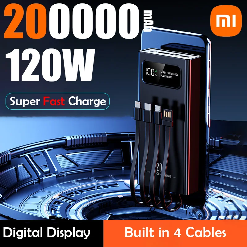 

Внешний аккумулятор Xiaomi 200000 мАч с высокой емкостью, сверхбыстрой зарядкой 120 Вт, сертификацией CCC, дисплеем уровня заряда, для iPhone, НОВИНКА