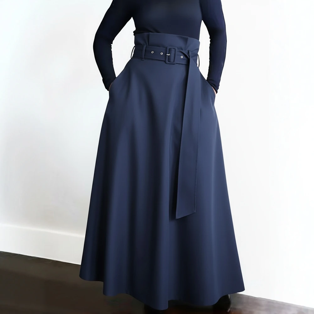 Saia midi solta linha a estilo casual cintura regular primavera outono moda tendência saias femininas