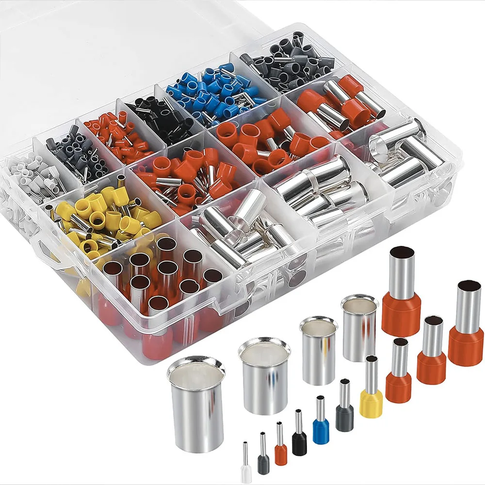 1000PCS Wire Ferrules Terminals Kit Silver Plated Copper Ferrules Wire Ends Terminals Crimp Terminal Connector Sleeves AWG 22- 2