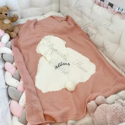 Personalized Baby Blanket Infant Birthday Gift Embroidered Custom Name Newborn Blanket Baby Shower Rabbit Knit Stroller Blanket