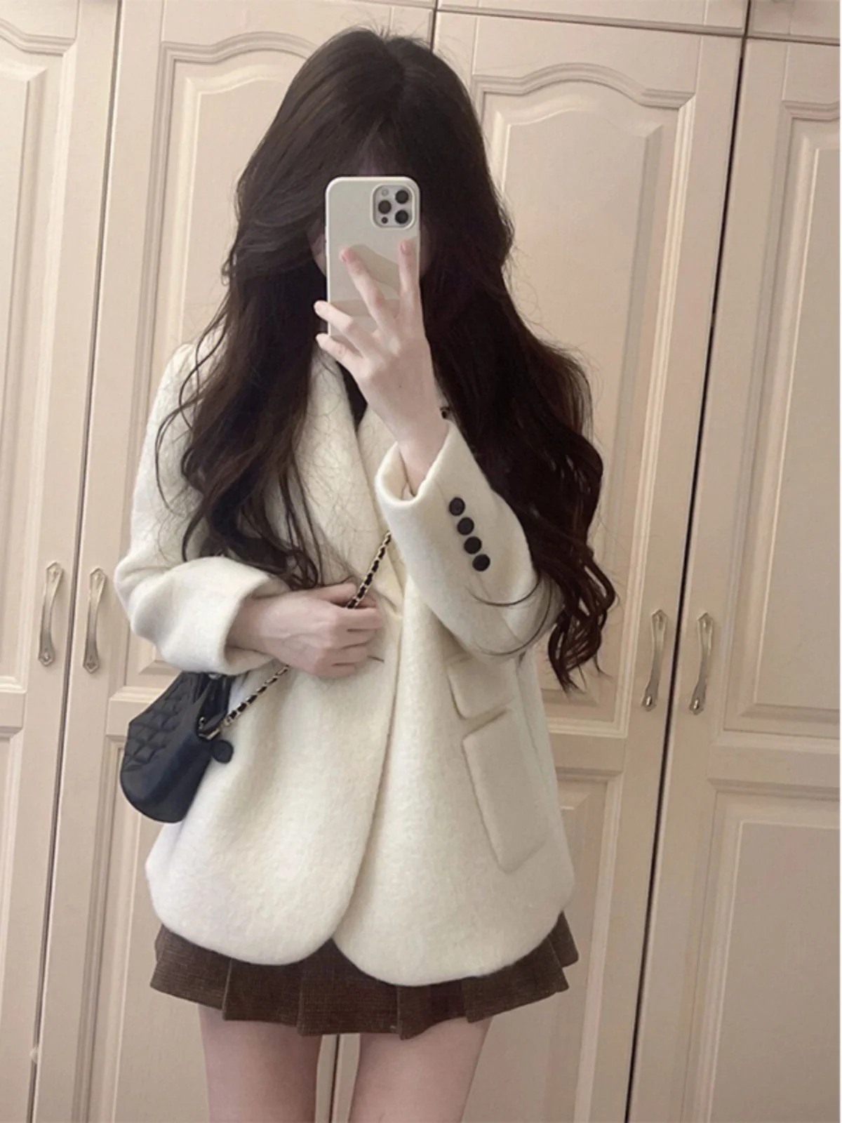 

High-end Sense Women's Woolen Coat Jacket 2024 Autumn and Winter Thick Elegant Beige Loose Socialite Girl Suit Woolen Coat Top